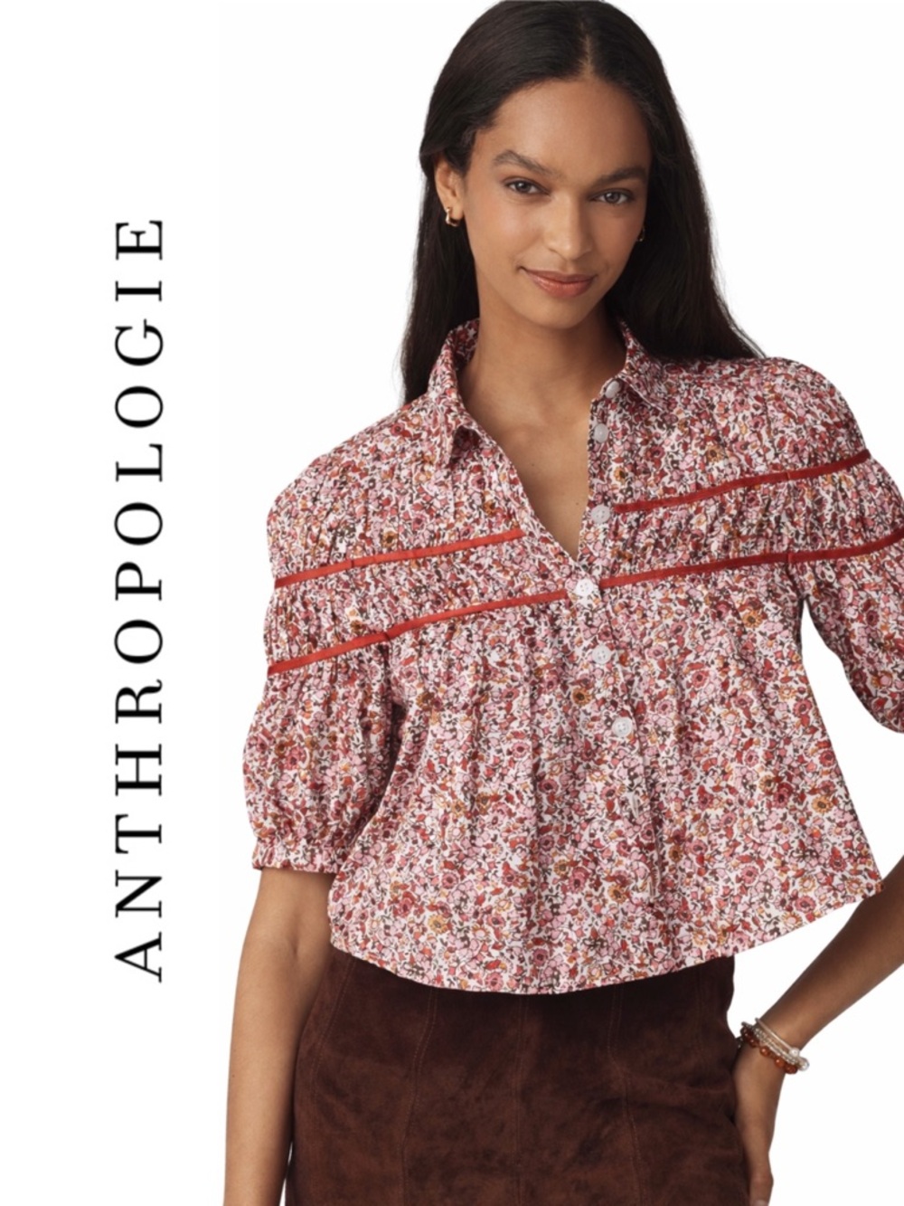 Anthropologie Leandra Shirred Yoke Blouse by Maeve